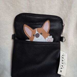 Black Crossbody Bag with Corgi Design
